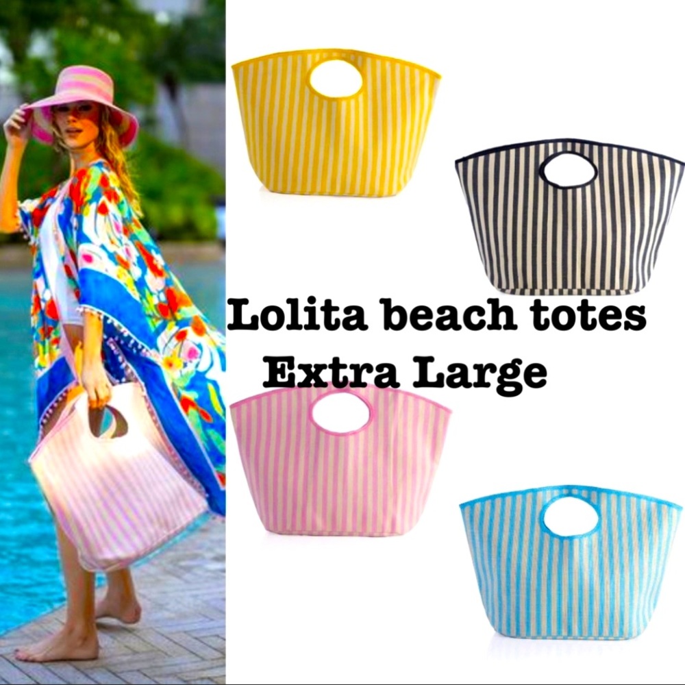 NWT 1 striped beach tote EXTRA HUGE 4 colors inner pocket shoulder or hand carry